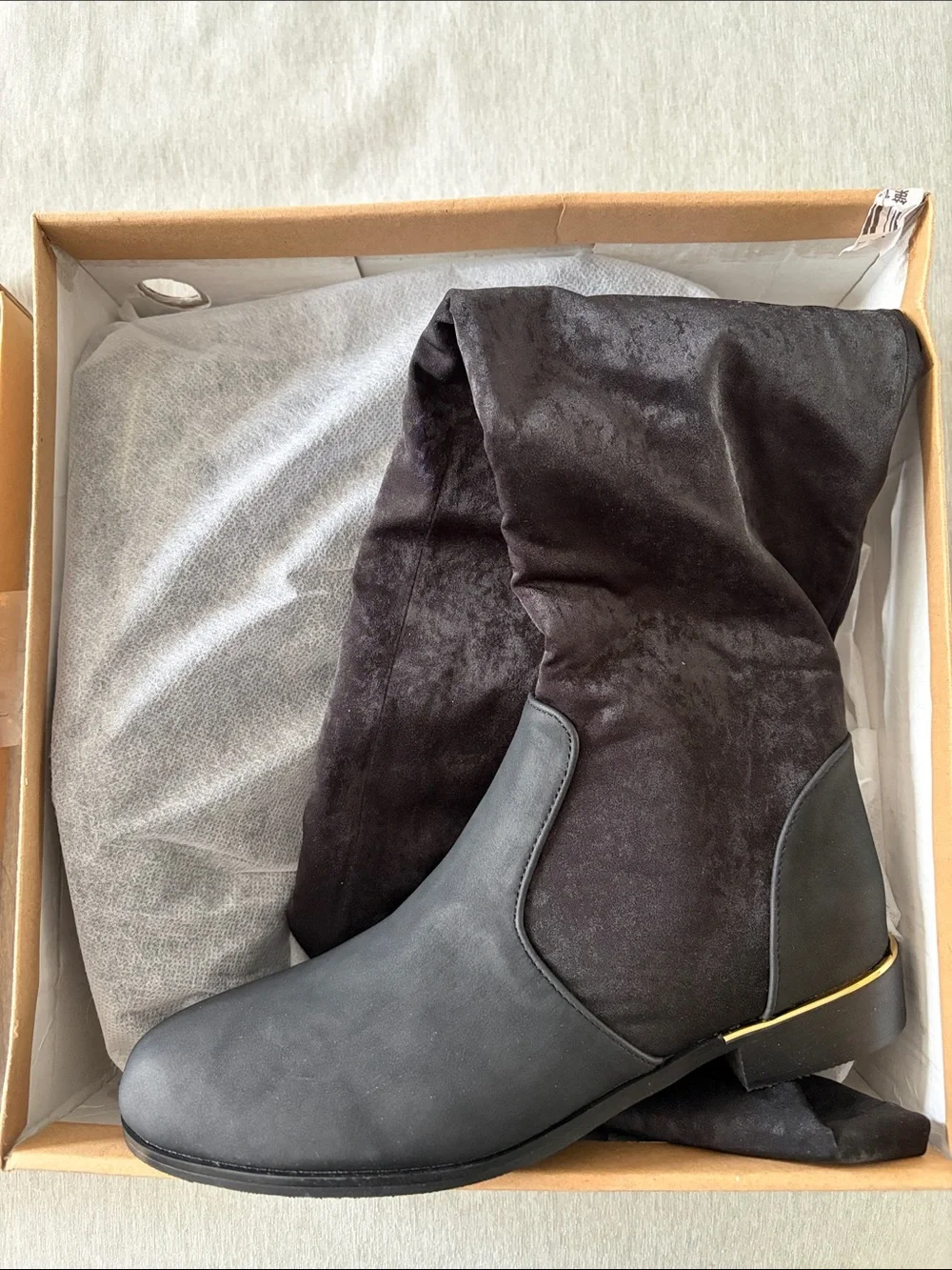 Black Mid-Calf Women's Boot with Gold Accent